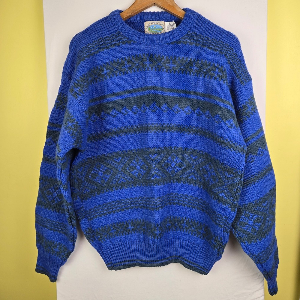 Royal North Mills Outfitters Blue Fair Isle Wool Blend Sweater Mens Medium USA